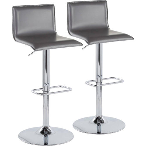 Mara Upholstered Adjustable Swivel Bar Stool in Chrome & Grey Leatherette (Set of 2)